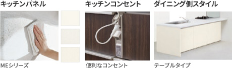 キッチンパネル、キッチンコンセント、ダイニング側スタイル