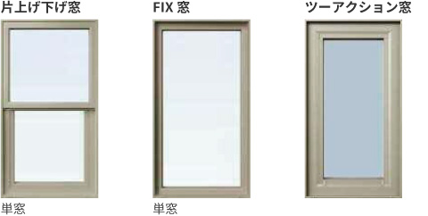 片上げ下げ窓、FIX窓、ツーアクション窓