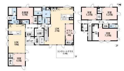 間取図：完全分離型の二世帯住宅